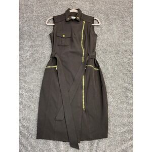 Calvin Klein Womens Black Asymmetric Zip Sleeveless Belted Sheath Dress CD1C15F7